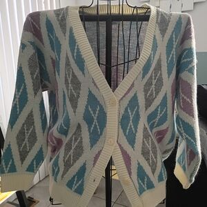 Vintage Geometric Patterned Women's  Sweater XL
